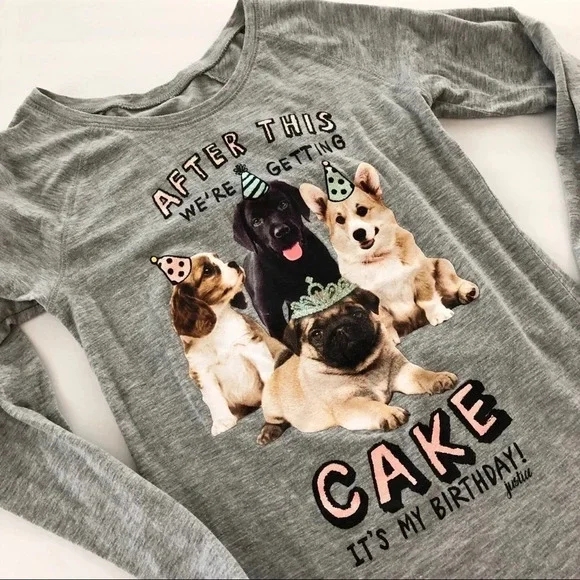 Justice Birthday Dogs Long Sleeve T Shirt Top Gray‎