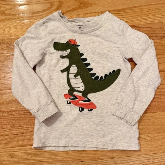 Carter's Light Gray Dinosaur Skateboard Shirt