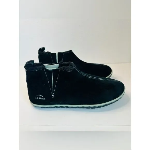 LL Bean Black Suede Sherpa Lined Booties Size 10