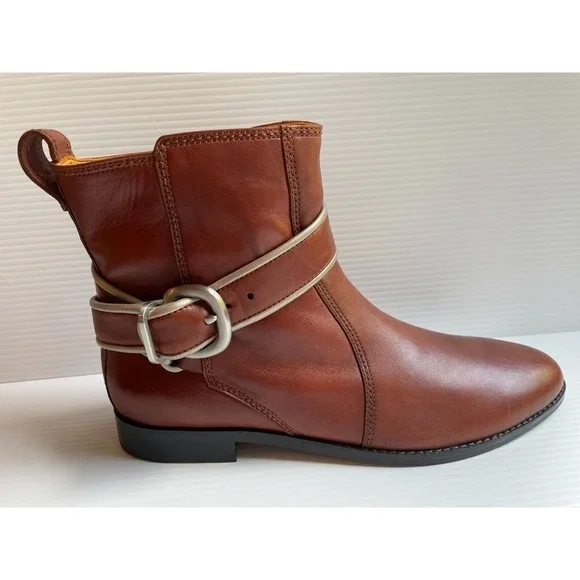 Robert Zur Buckled Leather Ankle Boots Womens Brown Shoes 10 M NWOB