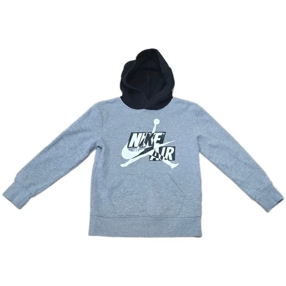 Kids Jordan Brand Grey Black Hoodie‎ Jumpman Nike Air Pullover Size 8 10 Years