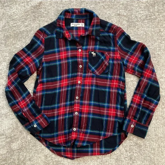 Abercrombie Kids Flannel Shirt Size 9/10 Plaid Red Navy Fall Winter Soft‎