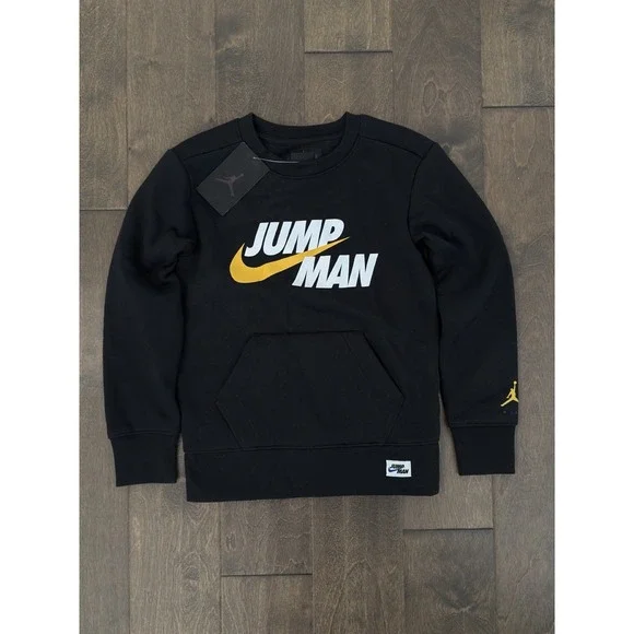 NWT Jordan Air‎ Nike Sweatshirt Youth Size S Jumpman Crew Neck Fleece Black Logo
