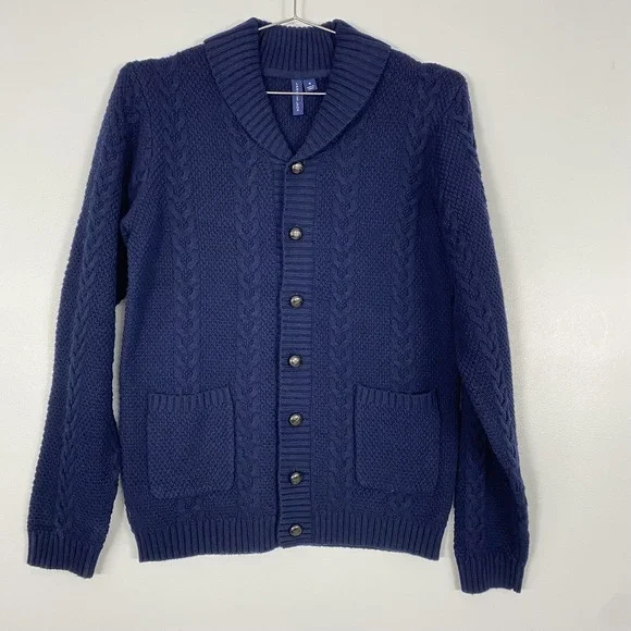 Janie And‎ Jack Cardigan Sweater Boys 18 Blue Cable Knit Shawl Collar Pockets