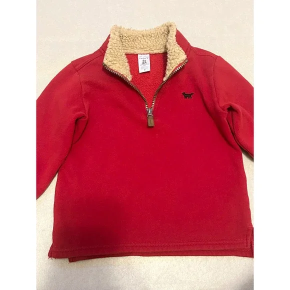 Carters Toddler Boys Red Sherpa Lined Quarter Zip Fleece Sweatshirt 4T Dog Logo