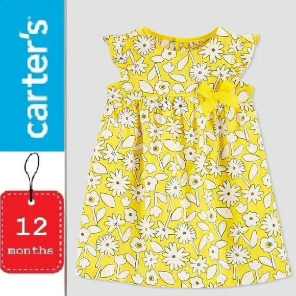 🎁 10/$25  Yellow floral dress,  12 months,  Carter's