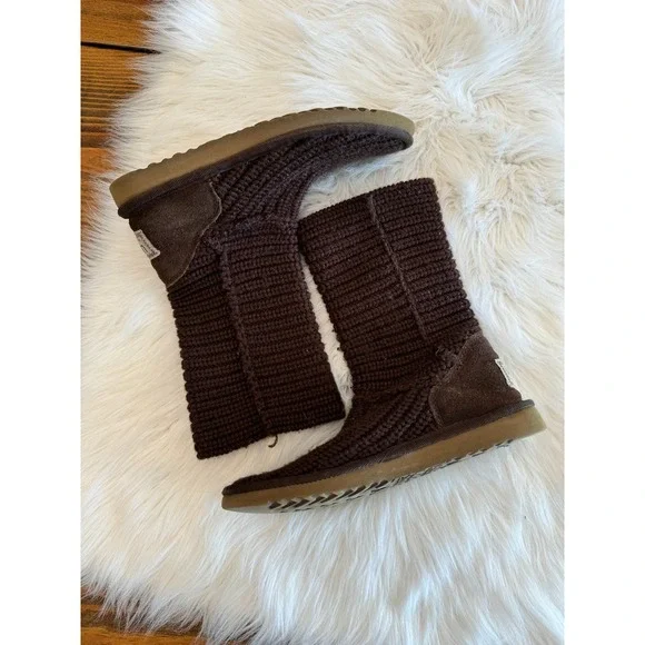 UGG S/N 5857 Classic Cardy Brown‎ Knit Pull On Ankle Boots Women's US 6