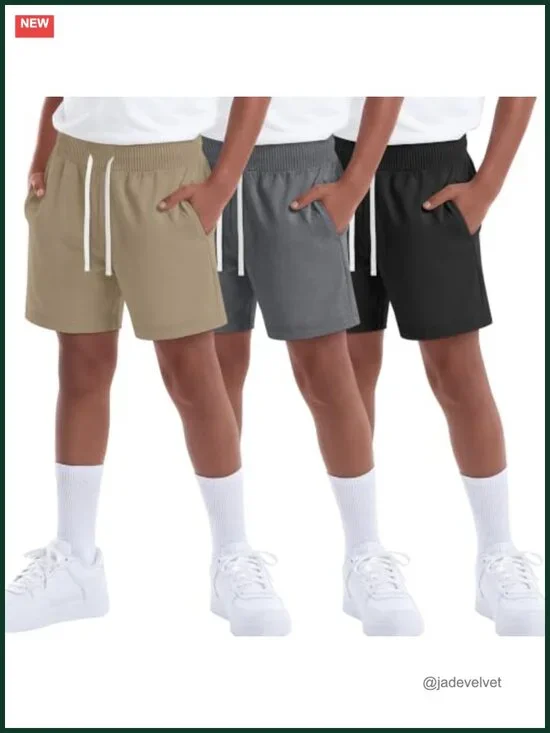 3 Pack Boys Pull On Athletic Sweat Shorts with Pockets Size 7-16Y