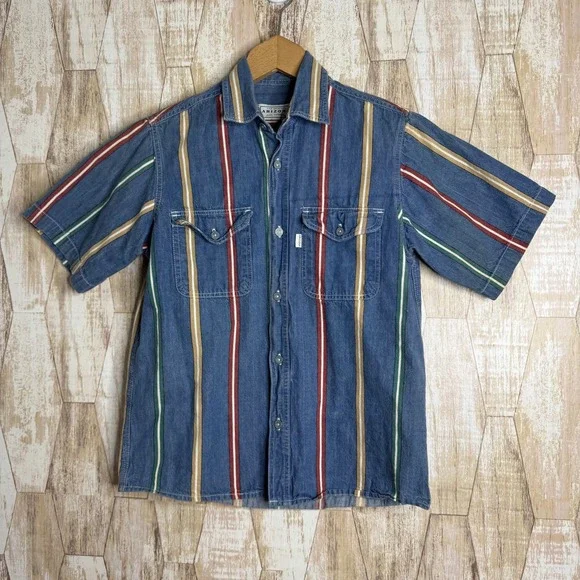Arizona Jean Company Kids‎ Striped Denim Button Up Shirt Size M 10-12