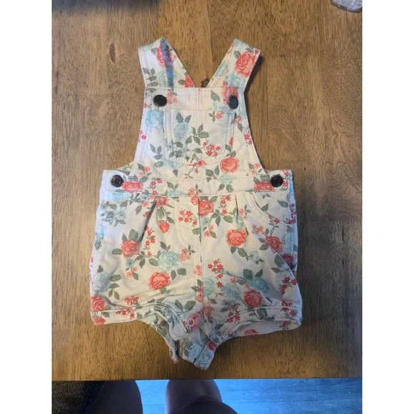 Carters Baby Girl Floral Shortall Overalls Pink Blue Rose Print 9 Months