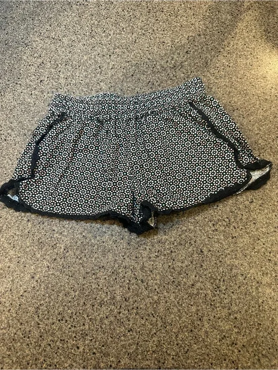Black Floral Print Shorts with Lace Trim