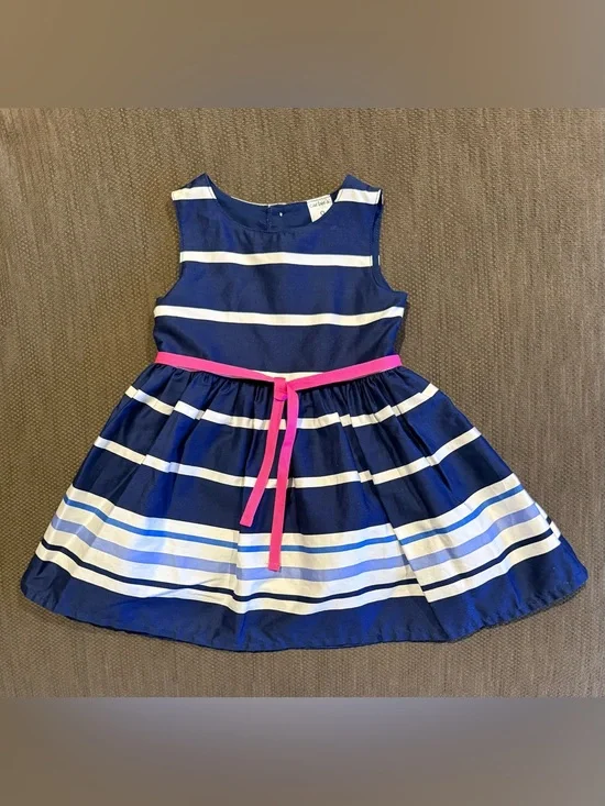 Carter's Navy and White Striped Dress with Pink Waist Tie