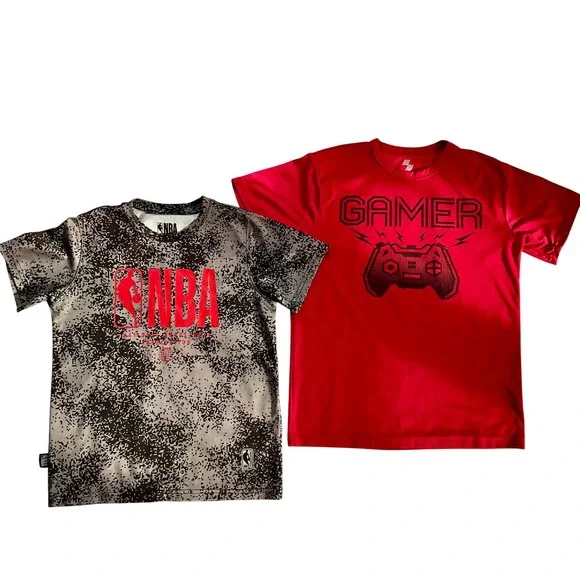 NBA Digital Camo & Gamer Graphic T-Shirt‎ Bundle Kids Medium 10-12 2pc Sports