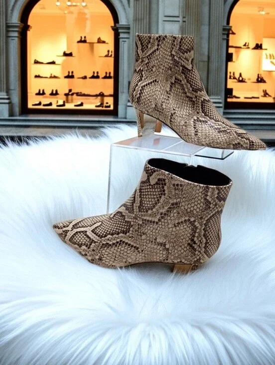 Marc Fisher LTD Python-Print Pointed-Toe Ankle Boots Leather Upper 7M
