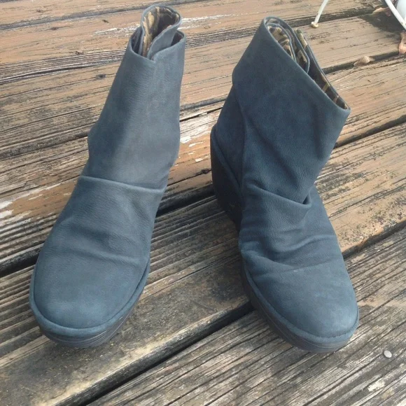 Fly London Green Brown Suede Ankle Lace Boots Booties Sz 7.5 8 EU 38 Wedge Shoes