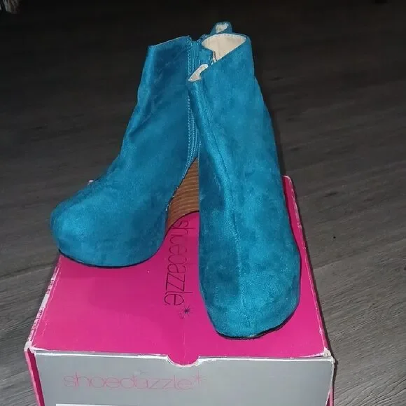 Shoe Dazzle Olga platform wedge bootie Sz 9 EUC