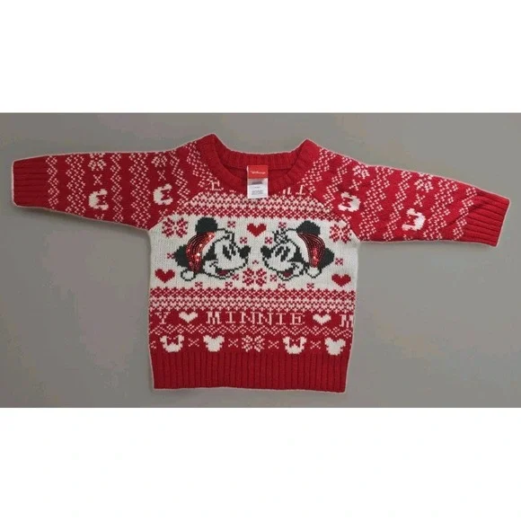 Disney Minnie Mouse Christmas Sweater – Red White Fair Isle‎ – Toddler Girls