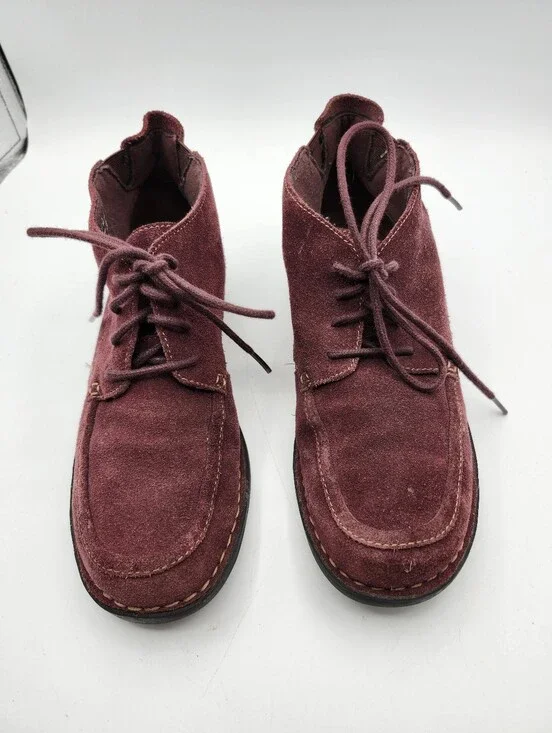 Clarks Women's Wine Suede Lace-Up Ankle Booties
