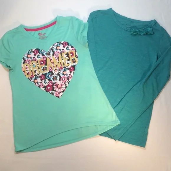 Girls Short Sleeve and Long Sleeve Tops Set of Two