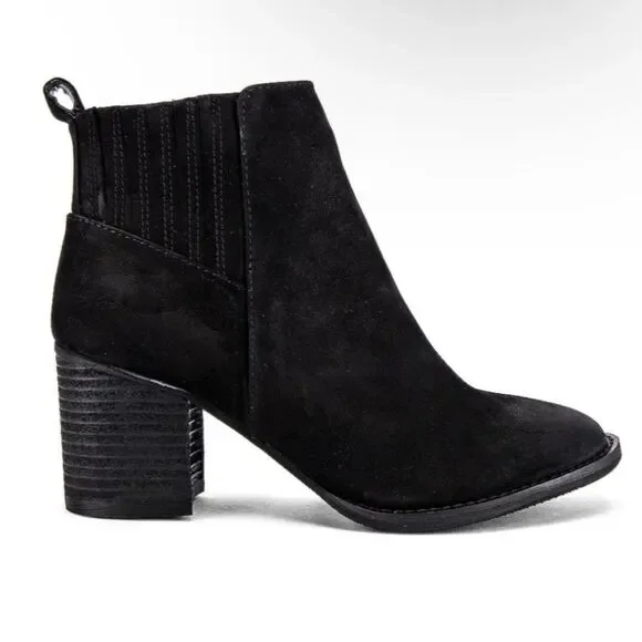 Blondo Black NOA Cognac Nubuck Waterproof Zip Block Heel Ankle Booties Size 8