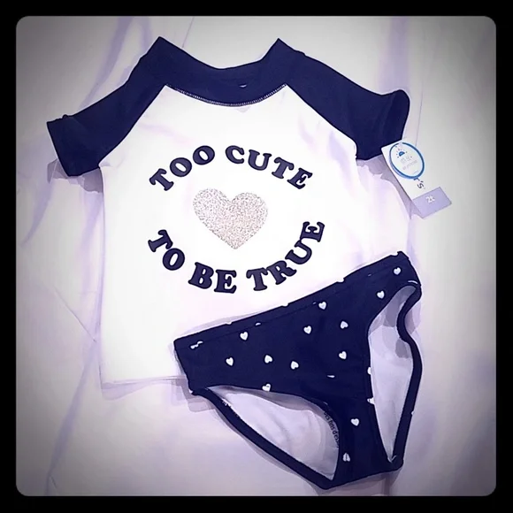 Carter's Girl's Baby Size 6 Months Swimsuit Rashguard Black White Bathing Suit