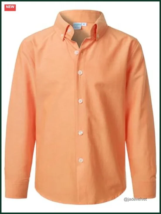 Boys Long Sleeve Button Down Dress Shirt Cotton Blend Formal Uniform