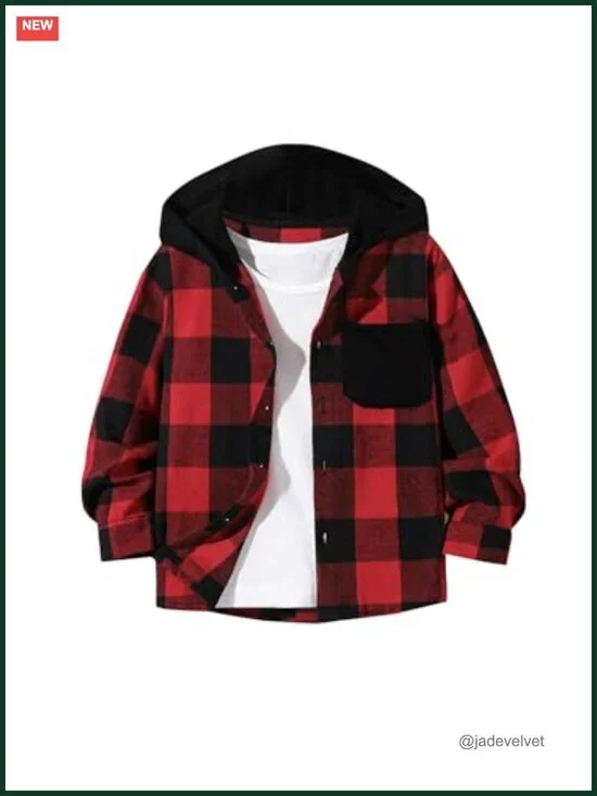 Toddler Boys Hooded Flannel Shirt Jacket Buffalo Plaid Button Down Shacket