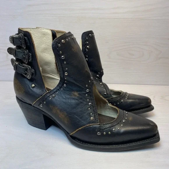 Freebird Womens 8 Melody Ankle Boots Cutout Studded Black Western Moto Bootie