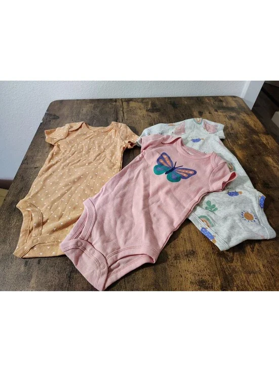 NWOT Carter's Baby Girl 6 Months 3PC Bodysuit Pack Butterfly Rainbow Heart Set