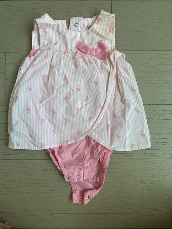 Carter's Pink Bunny Print Dress Romper with Bow