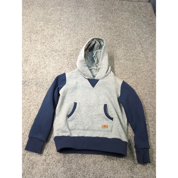 7 For All Mankind Boys Hoodie Gray Navy Colorblock Pullover Size 5‎