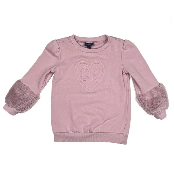 Calvin Klein Jeans‎ Petal Pastel Pink Heart Logo Sweatshirt Faux Fur Sz 6 - NWOT