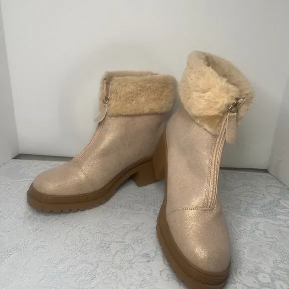 Universal Thread Short Fur‎ Lined Sparkle Pink Booties Fur Shearling Lining 7