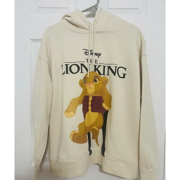 Disney The Lion King Simba Graphic Print Beige Hoodie Pockets Unisex XL‎ 14/16