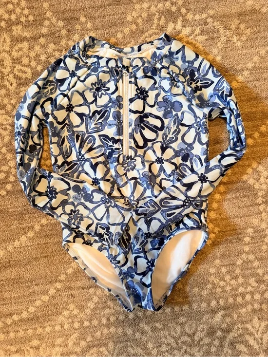 Carter's Navy and White Floral Long-Sleeve Rashguard