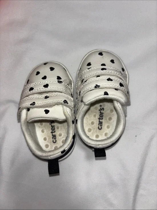Carter's White Baby Hook-and-Loop Heart Print Sneakers