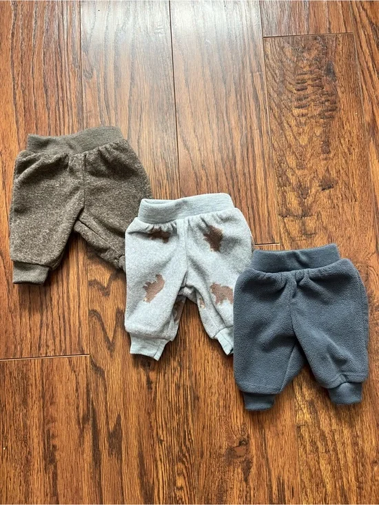 Carter's Cozy Fleece Bottoms - Gray, Brown, Light Gray - Size Preemie (0m)