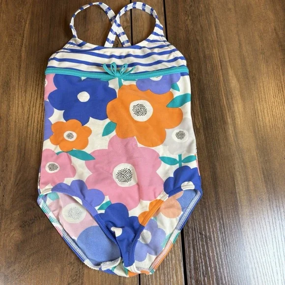Mini Boden Kids 3-4y Multi Swimsuit Floral Mod Retro Polyamide Elastane