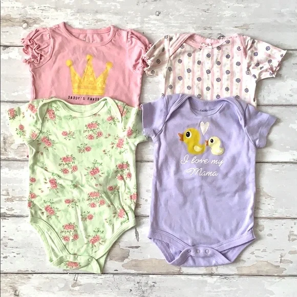 Baby Girl 3-6m Onesie Bundle Pink Floral Purple Prints 3m 6m