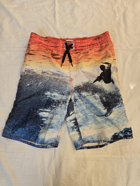 Old Navy Sunset Surf Graphic Swim Trunks - Orange & Blue