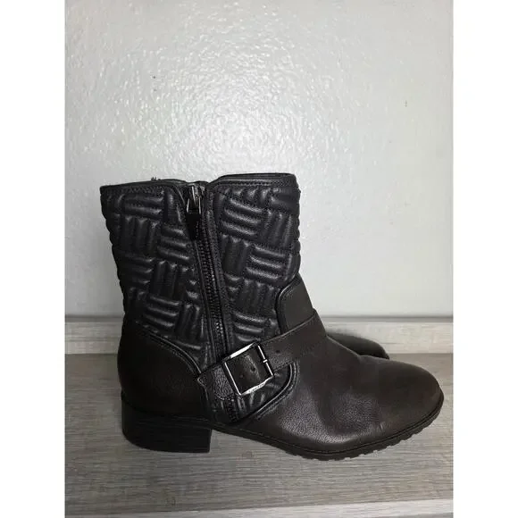 CALVIN KLEIN Sz 10 Quilted Leather Moto Ankle Women's Boots Black‎ Rauline