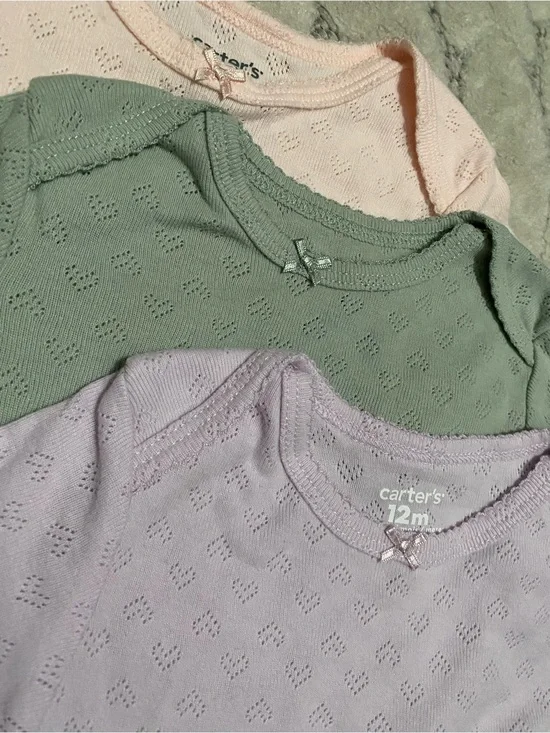 Carter's Three-Pack Baby Girl Bodysuits in Pink, Purple & Green 12 Month