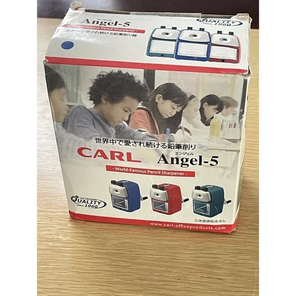 CARL Angel-5 Manual Pencil Sharpener with Metal Table Mount, Blue