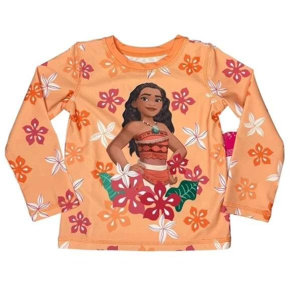 NWT Disney Princess Moana Tropical Long Sleeve Rash Guard Size 2T
