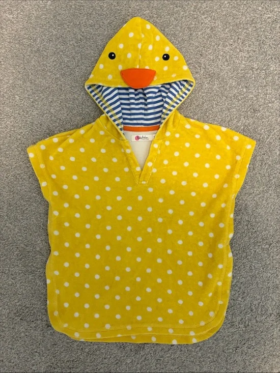 Baby Boden Yellow Polka Dot Duck Hooded towel 12-18 months