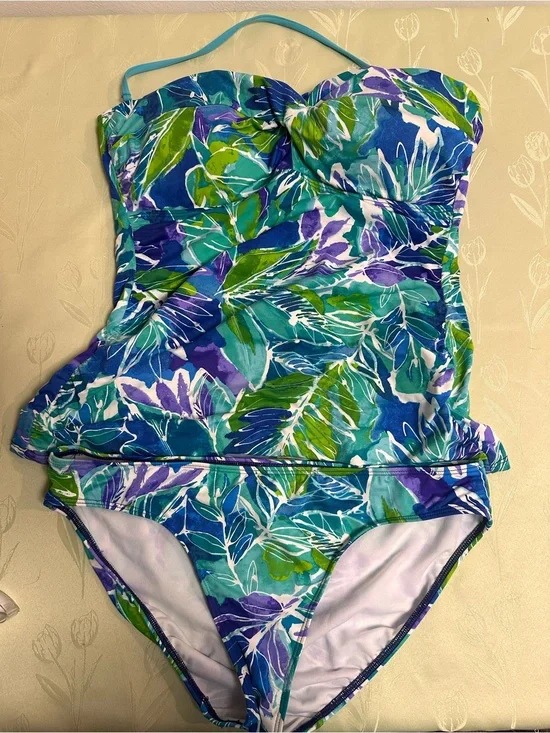 Ralph Lauren Blue, Teal & Green Floral One-Piece Swimsuit
