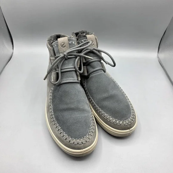Ecco Boots Womens 8 Gray Blue Ankle Booties Lined Chukka Moccasin‎ Toe Warm
