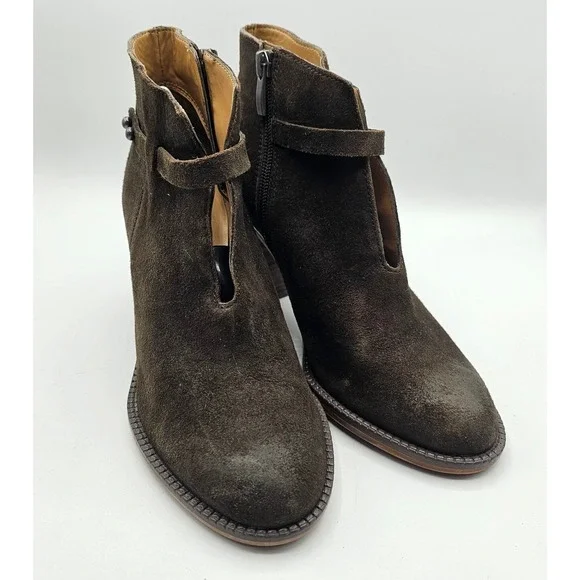 Franco Sarto Elvis Booties Womens 7 Brown Suede Block‎ Heel Ankle Boots Strap