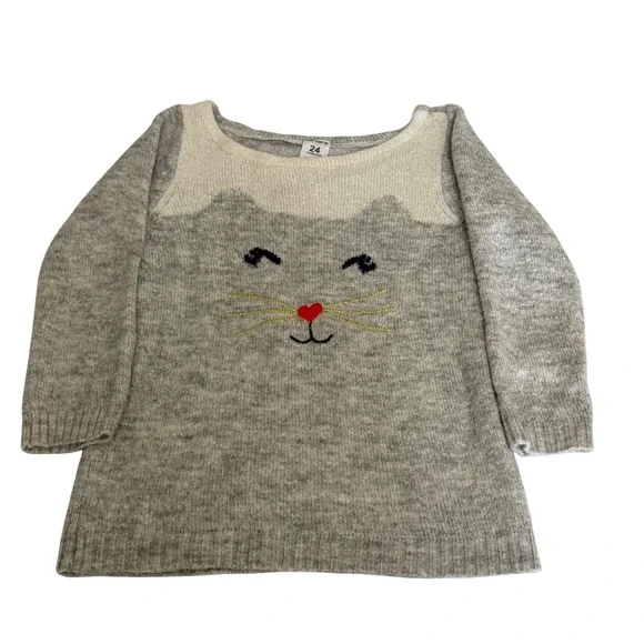 Carters Toddler Girls Gray Cat Face Knit Pullover Sweater Size 24 Months
