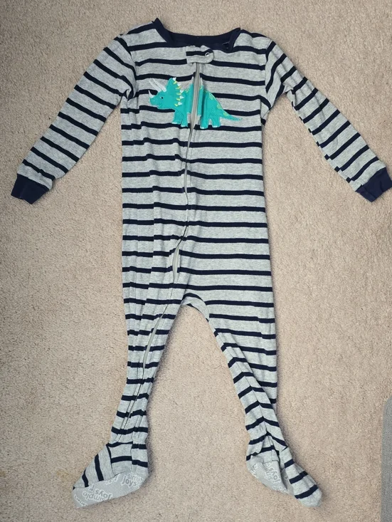 Carter's 2T Gray With Blie Stripes Dinosaur Sleeper